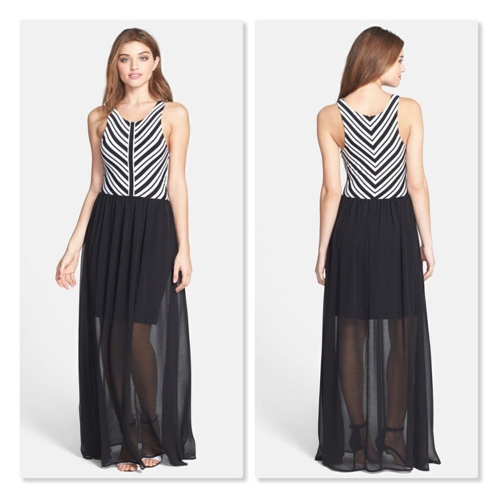 Felicity & Coco Stripe Jersey Chiffon Maxi Dress - size Small in Black/White
